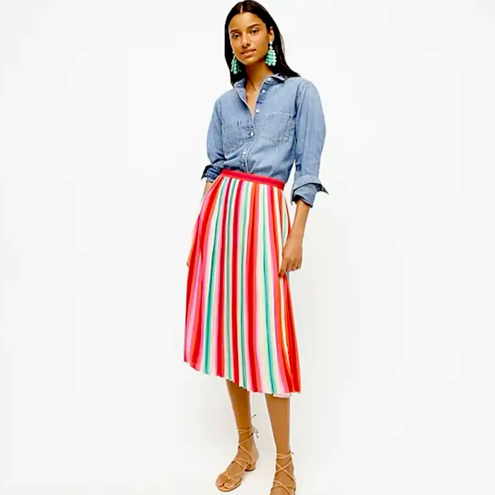 J.Crew Sunburst Pleated Skirt in Rainbow Stripe